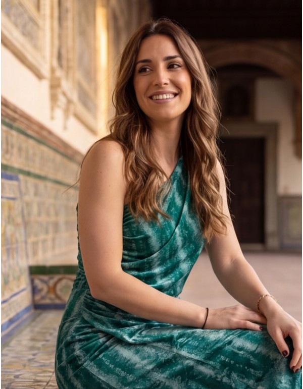 Vestido midi asimétrico estampado en tonos verdes y... 2