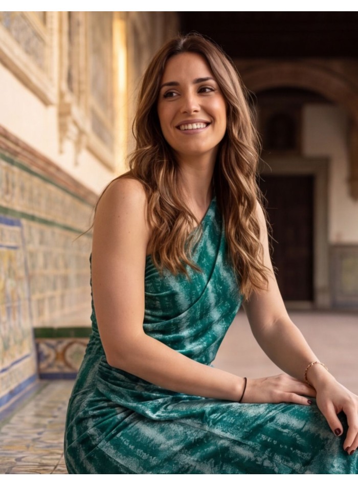 Vestido midi asimétrico estampado en tonos...