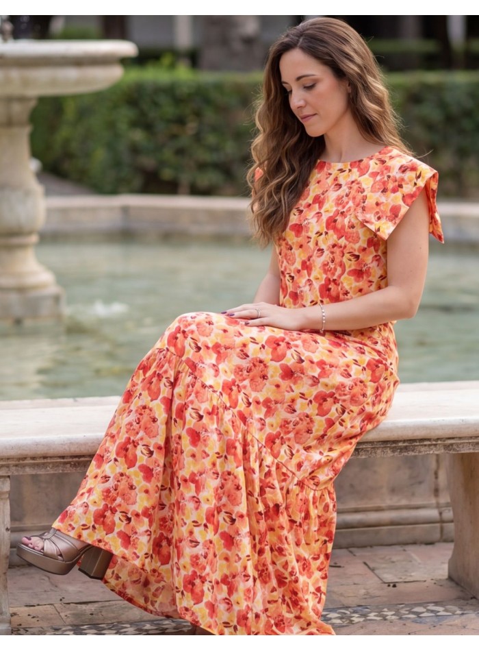 Two-piece set with flower print in orange tones