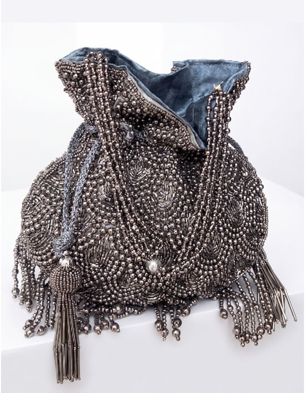 Sac à main bowler en perles et franges de couleur...