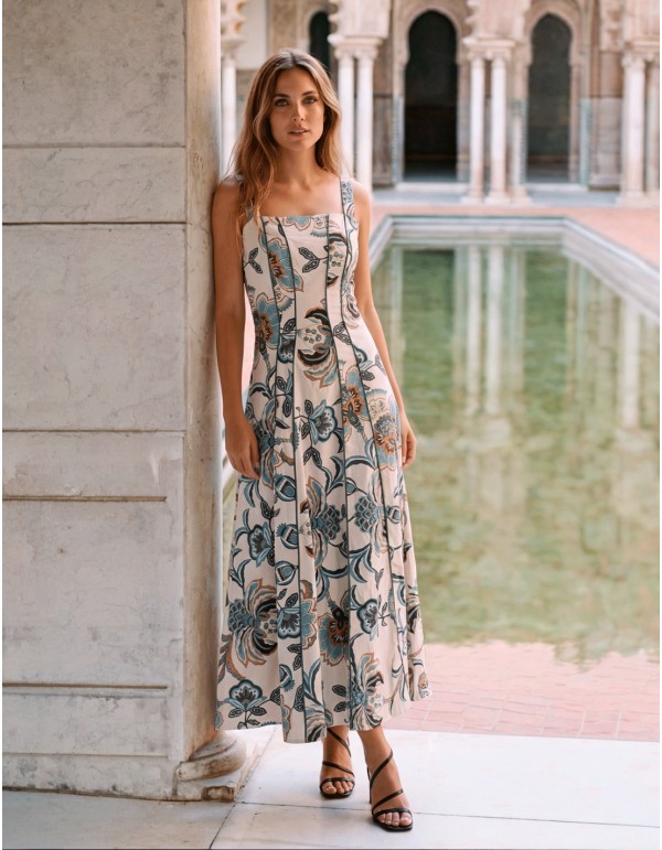 Vestido midi estampado de flores azules