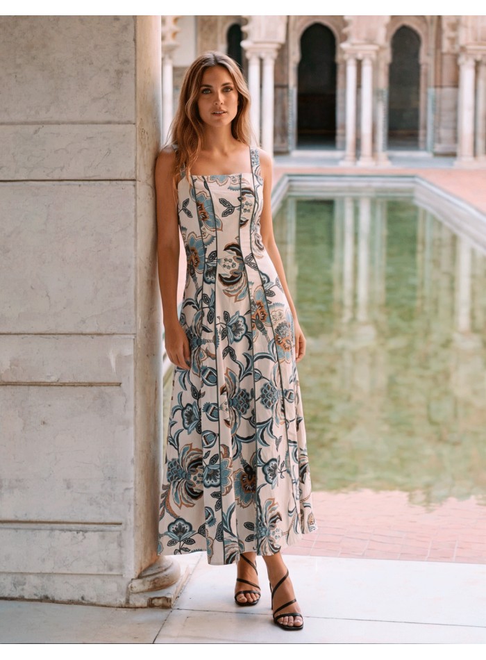 Blue flower print midi dress