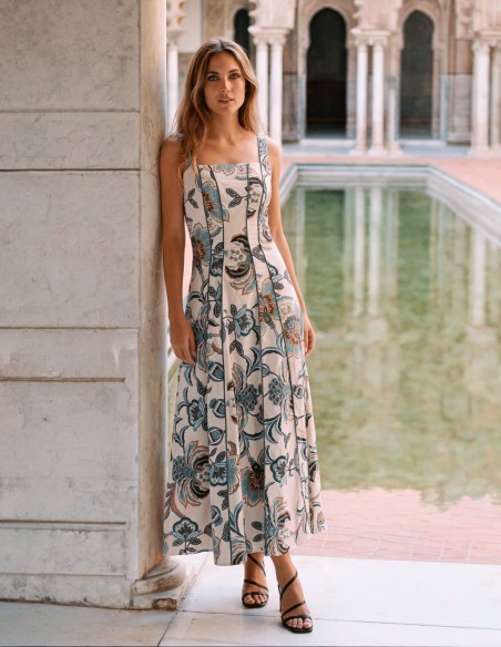 Blue flower print midi dress