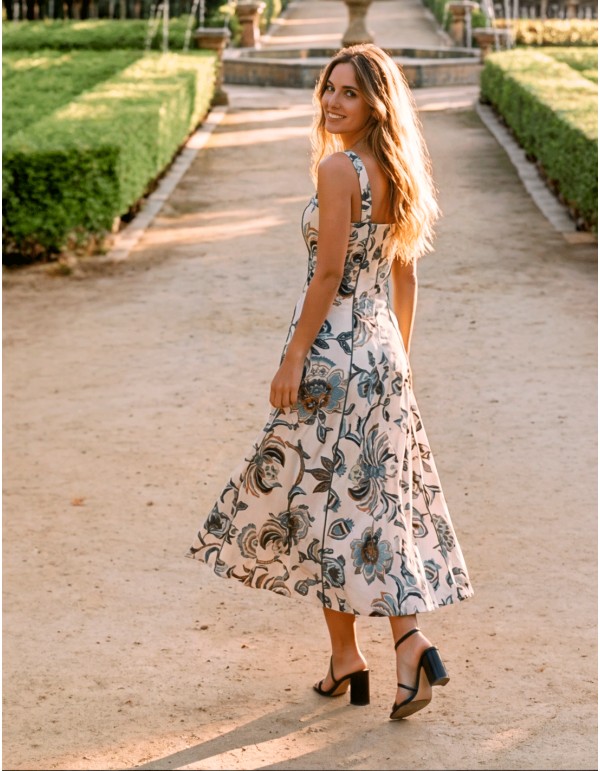 Blue flower print midi dress 2