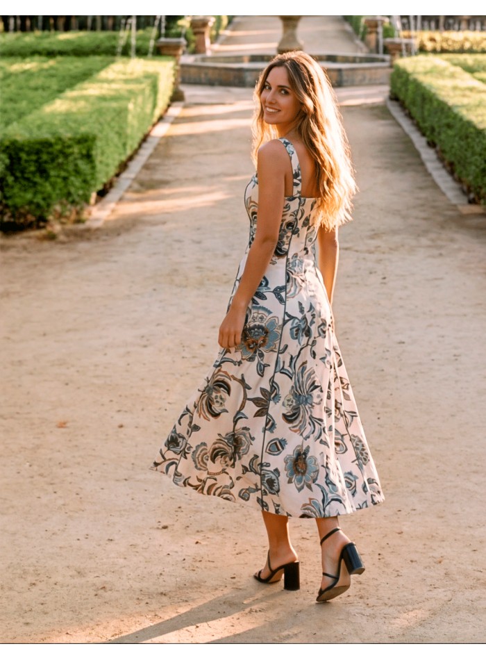 Robe midi à imprimé fleuri bleu