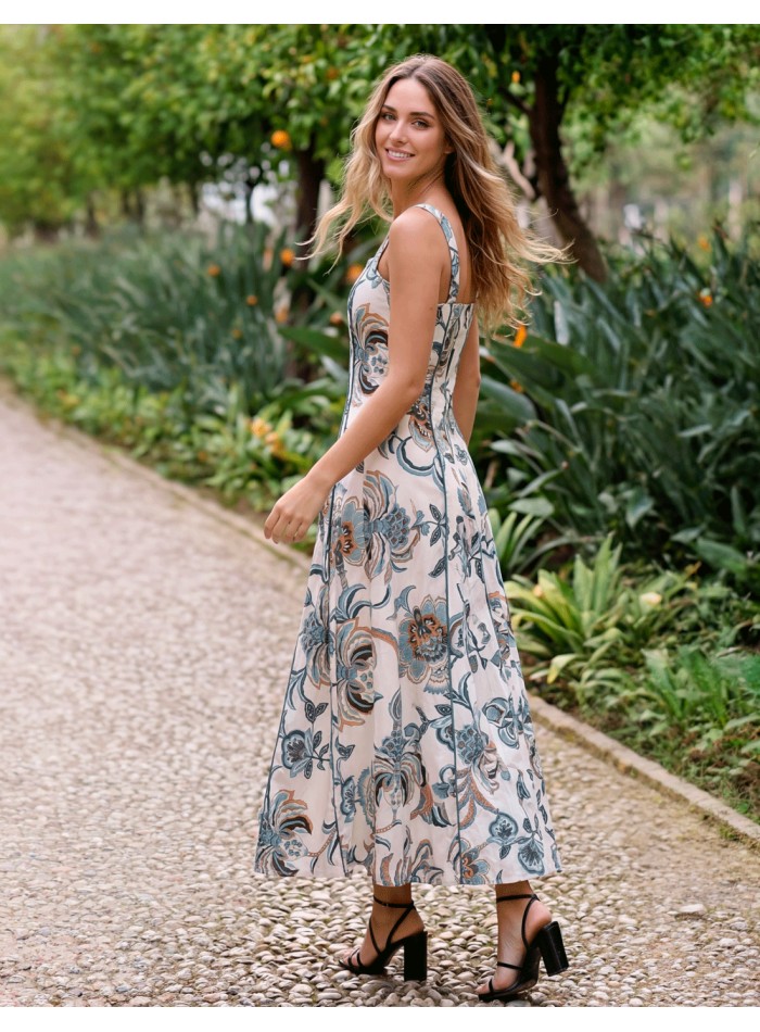 Blue flower print midi dress