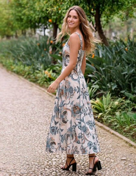 Robe midi à imprimé fleuri bleu