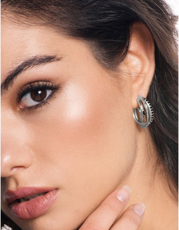 Triple silver earrings with black cubic zirconia