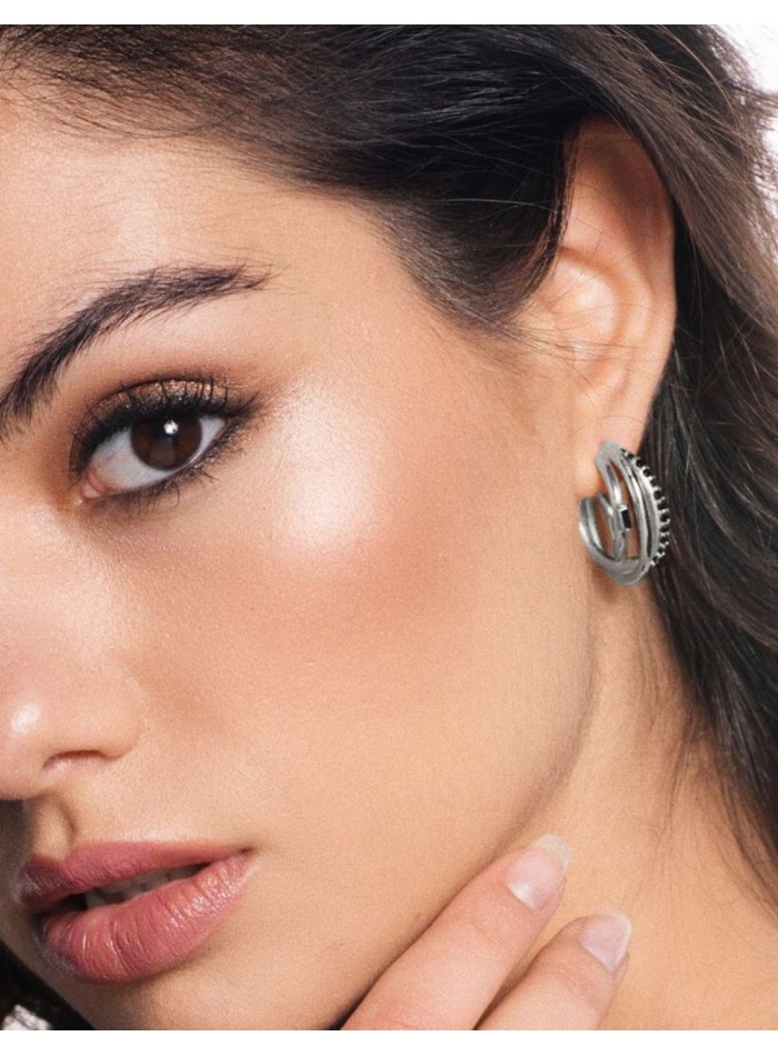 Aros triples de plata con circonita negra