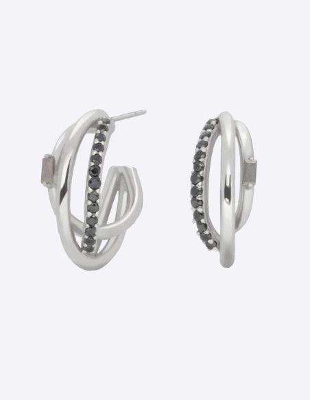 Boucles d'oreilles triples en argent sterling avec zircon noir