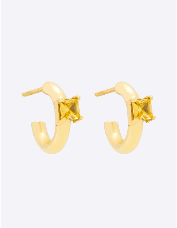 Thick golden earrings with yellow zircons 2