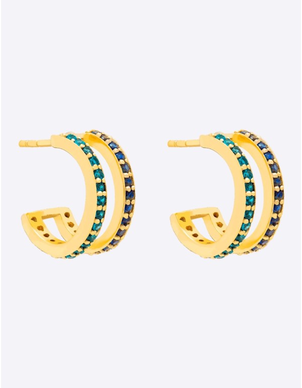 Aros dobles con circonitas en color azul 2