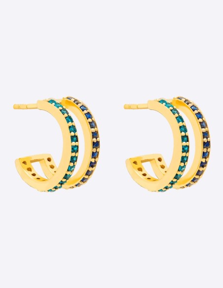 Boucles d'oreilles doubles avec pierres en zirconium bleu
