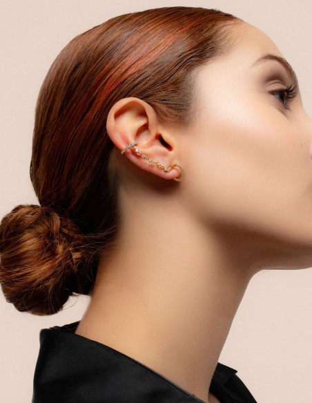 Ear cuff with chain and zirconia stones for earrings