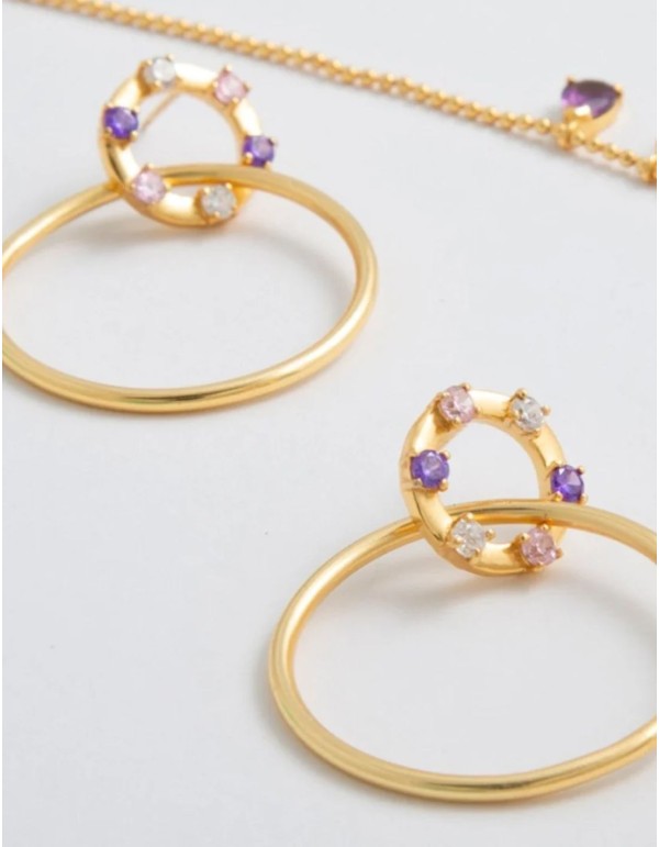 Boucles d'oreilles de style cerceau avec mini pierres de... 2