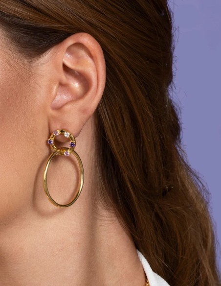 Pendientes estilo aros entrelazados con mini piedras de color