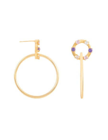 Interlocking hoop style earrings with mini colored stones