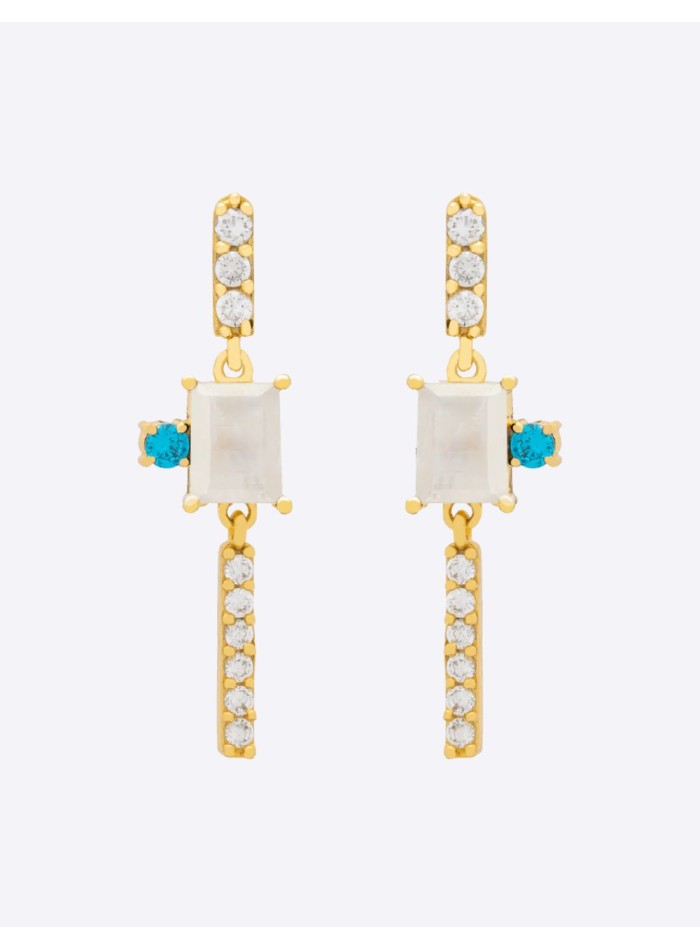 Long earrings with natural stones and zircons