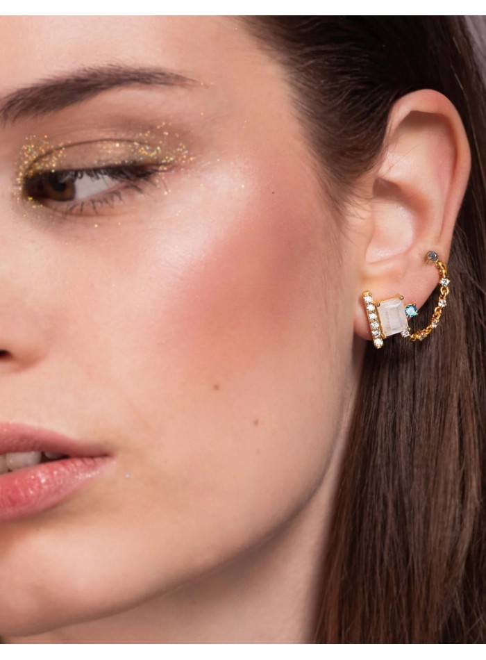 Boucles d'oreilles asymétriques avec chaîne et...