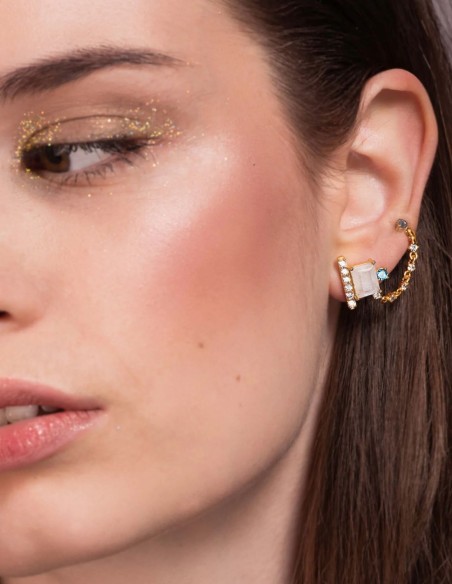 Boucles d'oreilles asymétriques avec chaîne et pierre de labradorite
