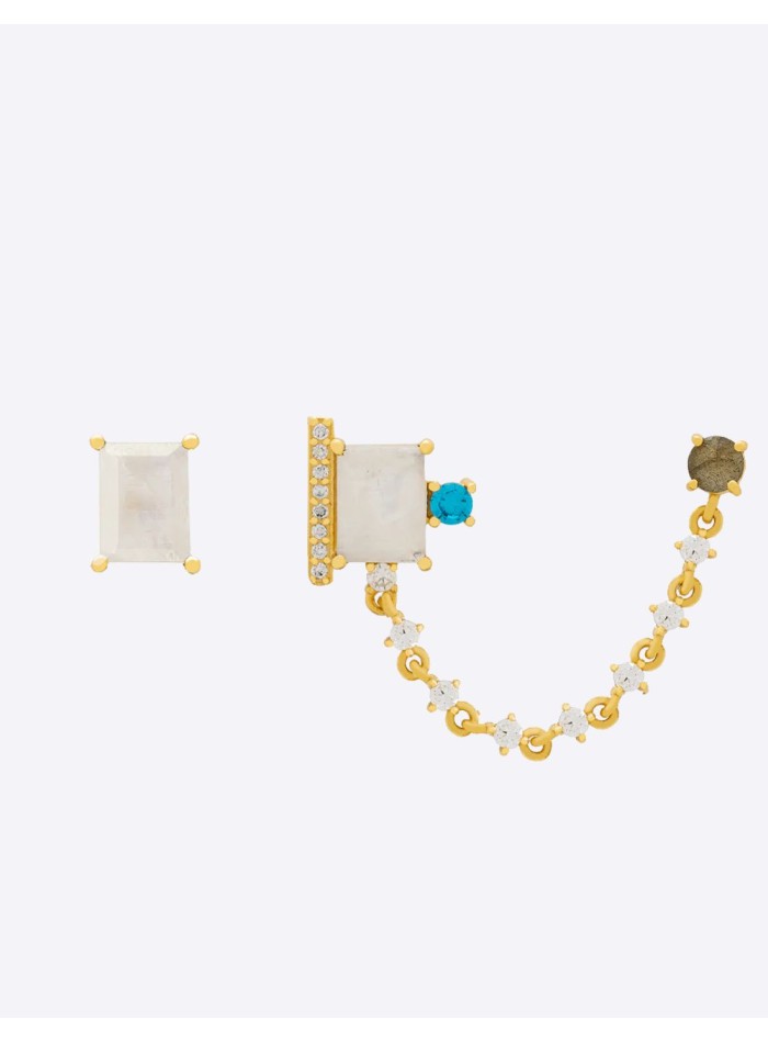 Boucles d'oreilles asymétriques avec chaîne et...