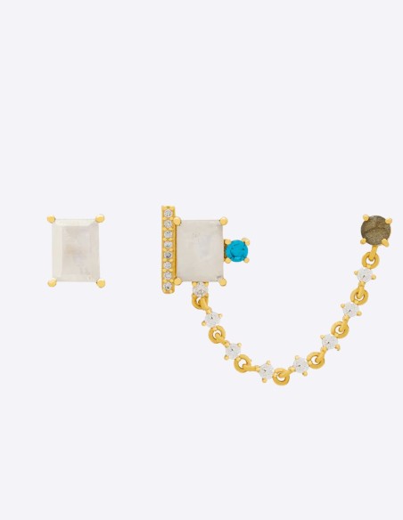 Pendientes asimétricos con cadena y piedra labradorita