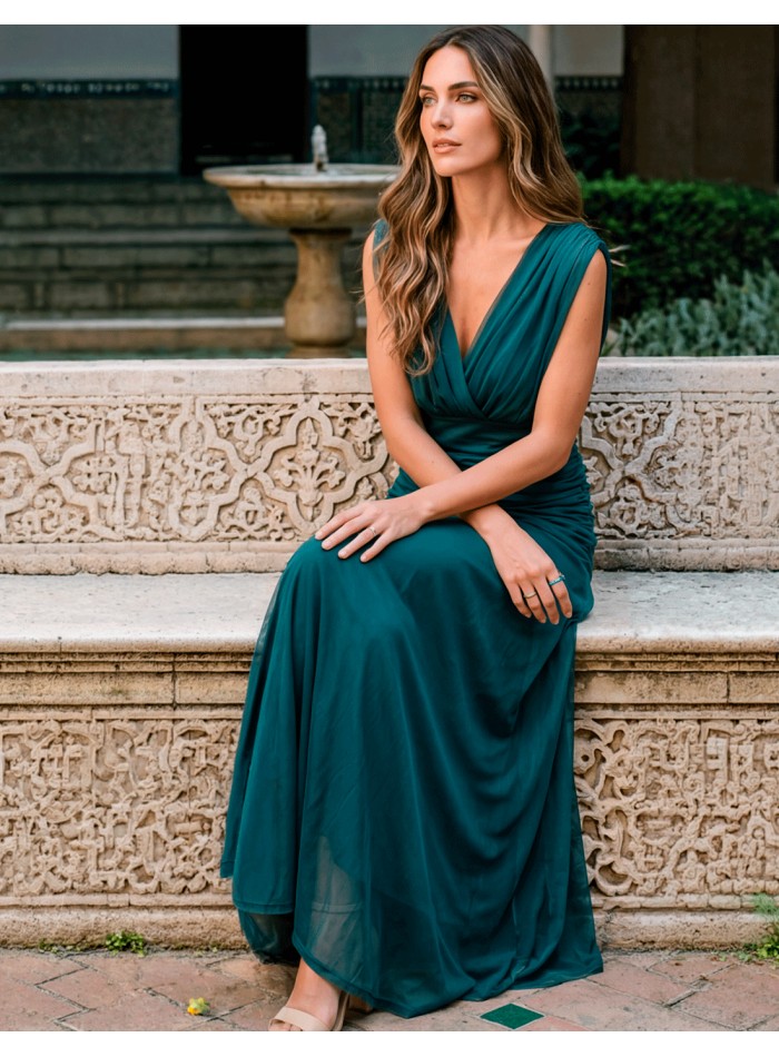 Robe midi de couleur pétrole avec encolure...