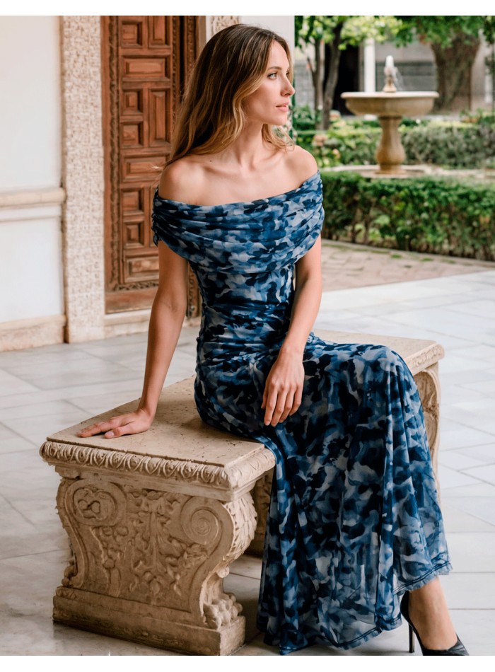 Robe midi à imprimé floral bleu marine pour les...