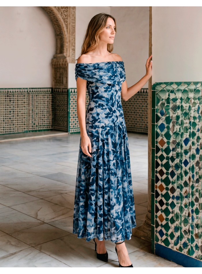 Robe midi à imprimé floral bleu marine pour les...