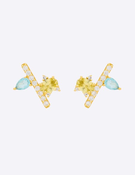Pendientes minimalistas de botón con piedras naturales y baño de oro