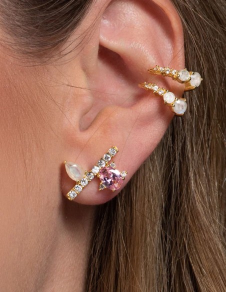 Boucles d'oreilles boutons plaquées or avec pierres naturelles roses