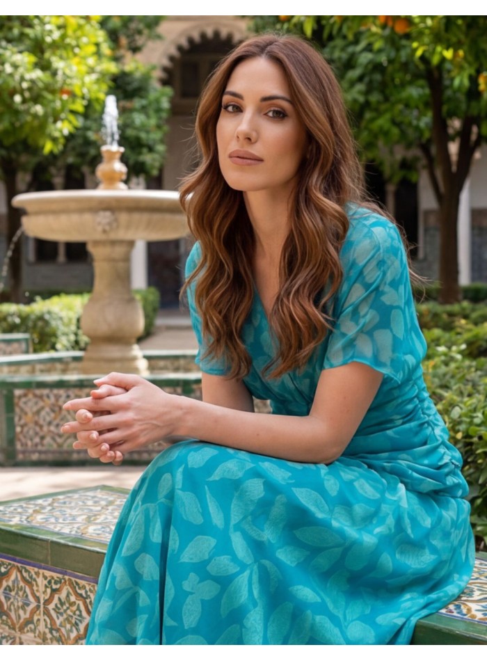 Turquoise and aquamarine floral midi dress with...
