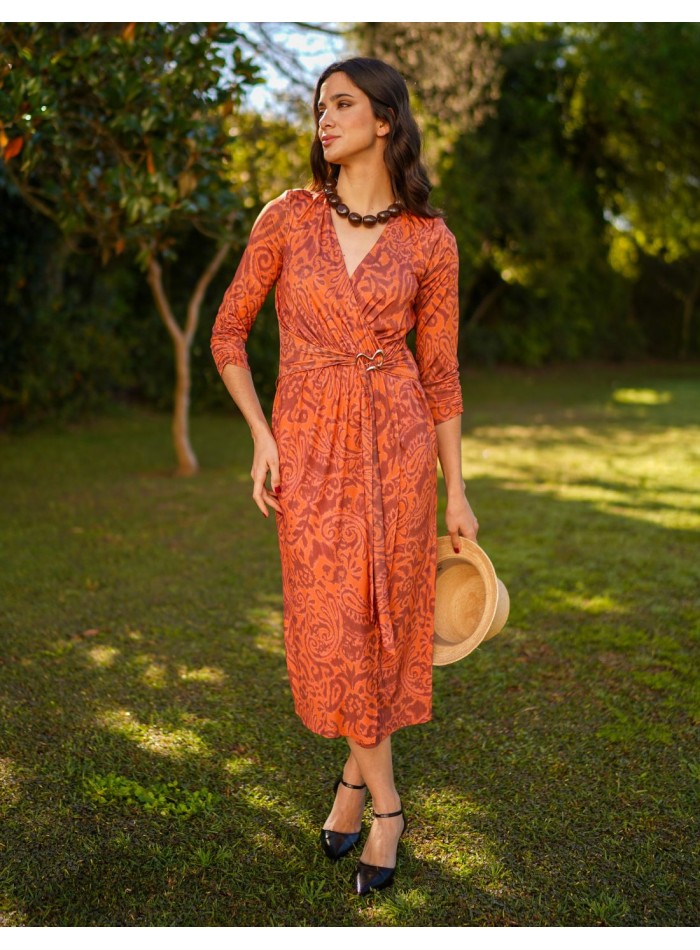 Robe midi imprimée carreaux avec détail à la...