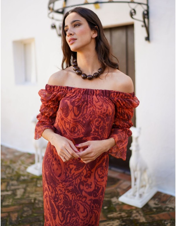 Robe midi en mousseline de soie imprimée avec encolure... 2