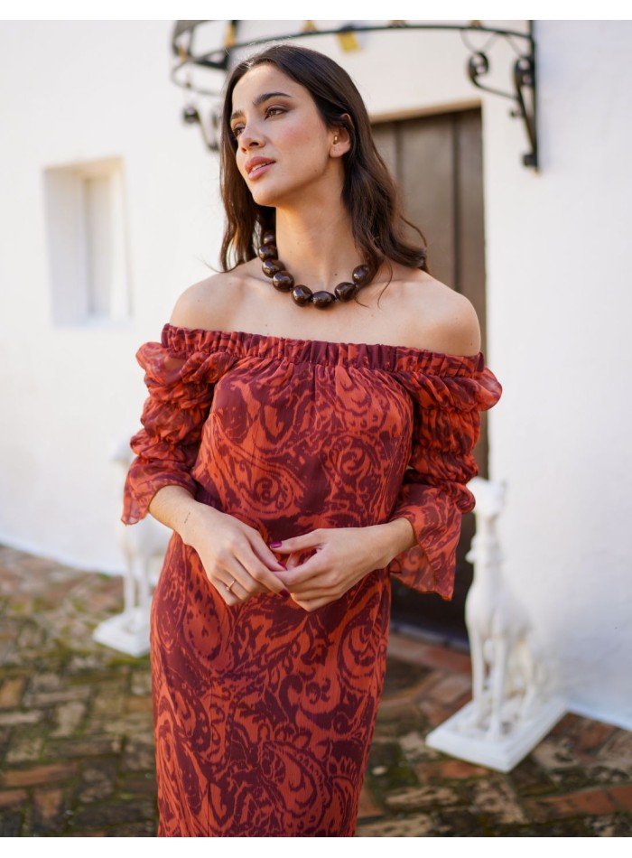 Robe midi en mousseline de soie imprimée avec...