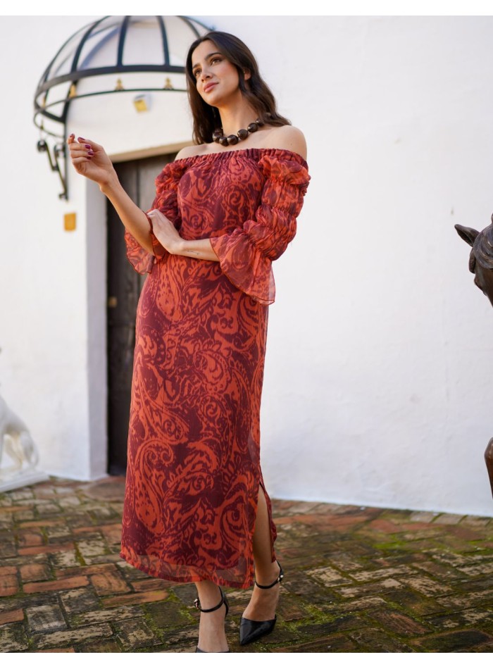 Robe midi en mousseline de soie imprimée avec...