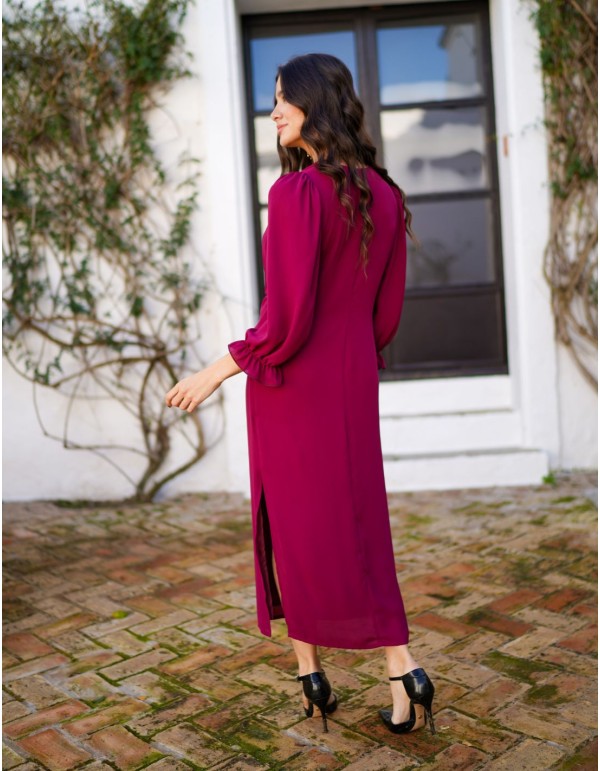 Vestido midi buganvilla con mangas abullonadas y falda... 2