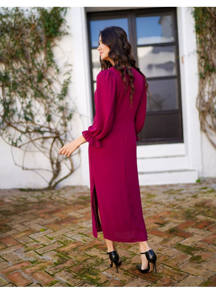 Vestido midi buganvilla con mangas abullonadas...