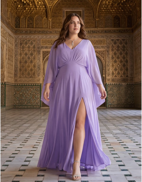Robe longue lilas plus size avec manches superposées