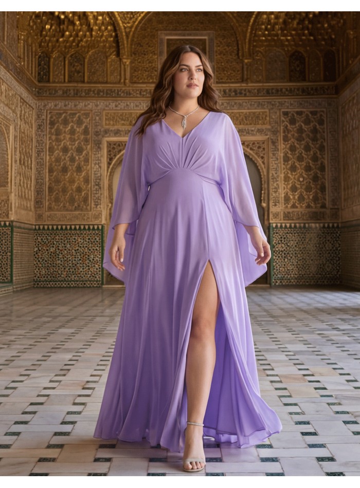 Robe longue lilas plus size avec manches superposées