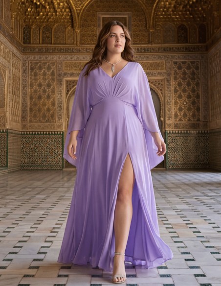 Robe longue lilas plus size avec manches superposées