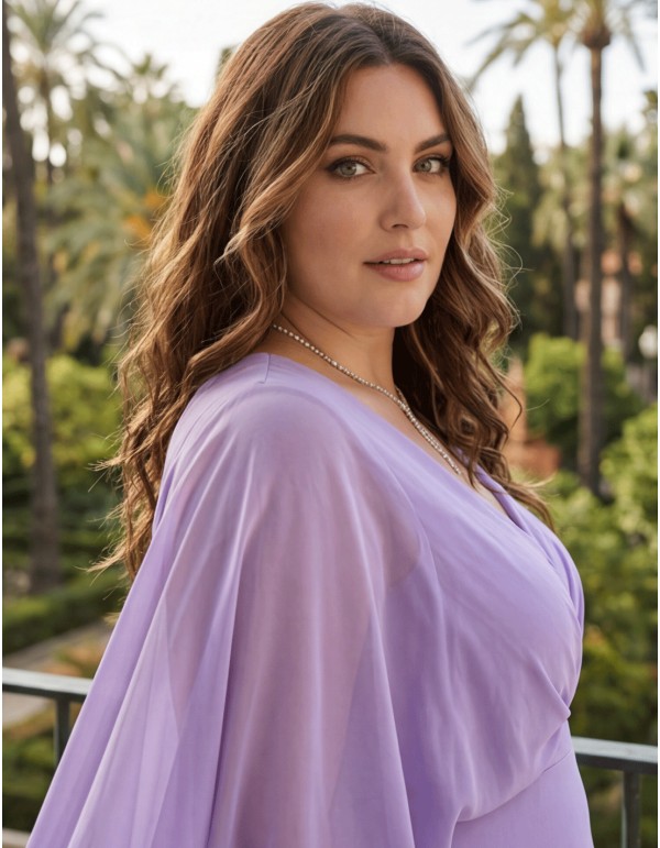 Robe longue lilas plus size avec manches superposées 2