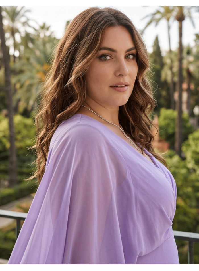 Robe longue lilas plus size avec manches...