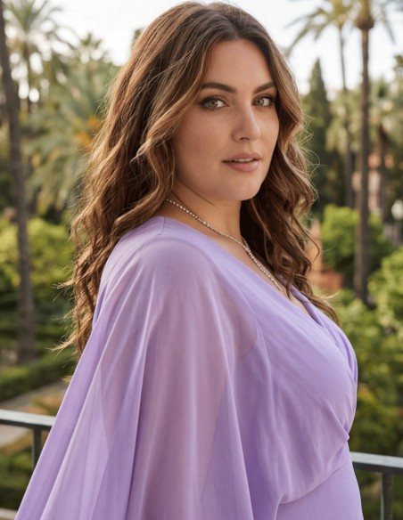 Robe longue lilas plus size avec manches superposées
