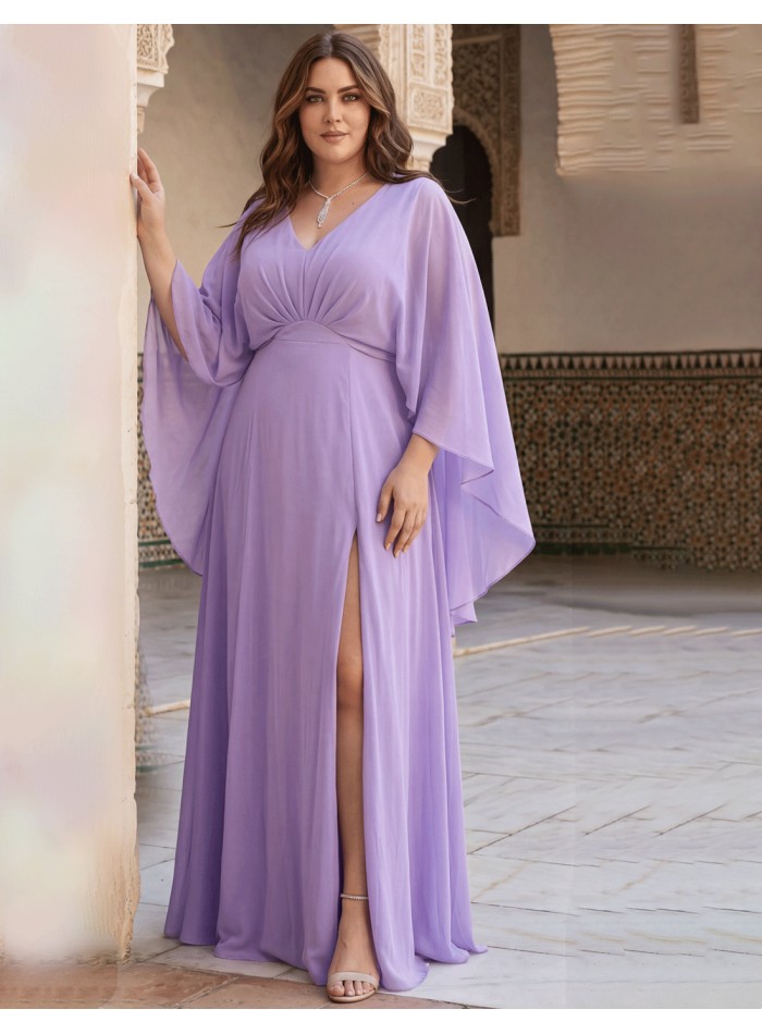 Robe longue lilas plus size avec manches...