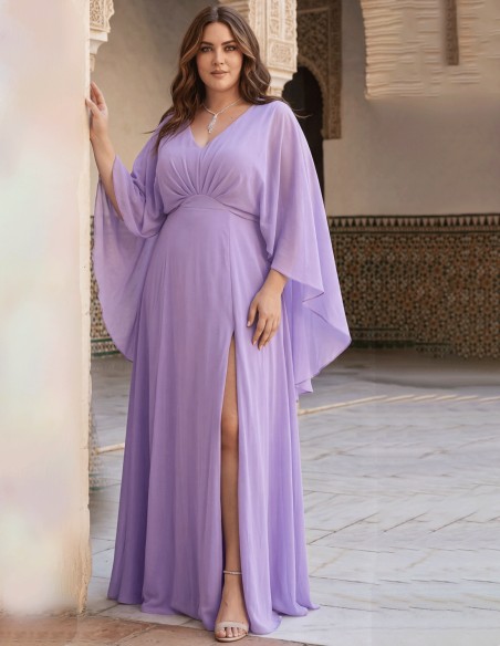 Robe longue lilas plus size avec manches superposées