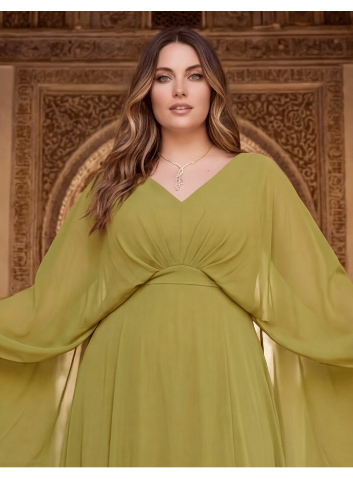 Vestido largo oliva de talla grande con manga capa