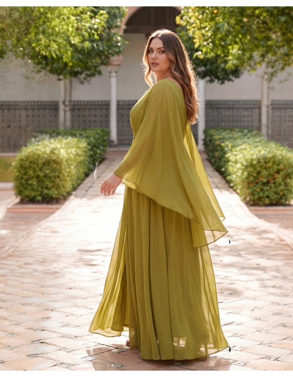 Vestido largo oliva de talla grande con manga capa
