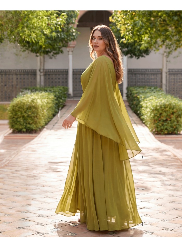 Olive plus size long dress with cape sleeves