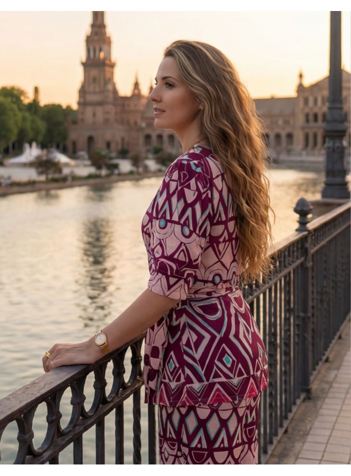 Conjunto de invitada de chaqueta y pantalón estampado